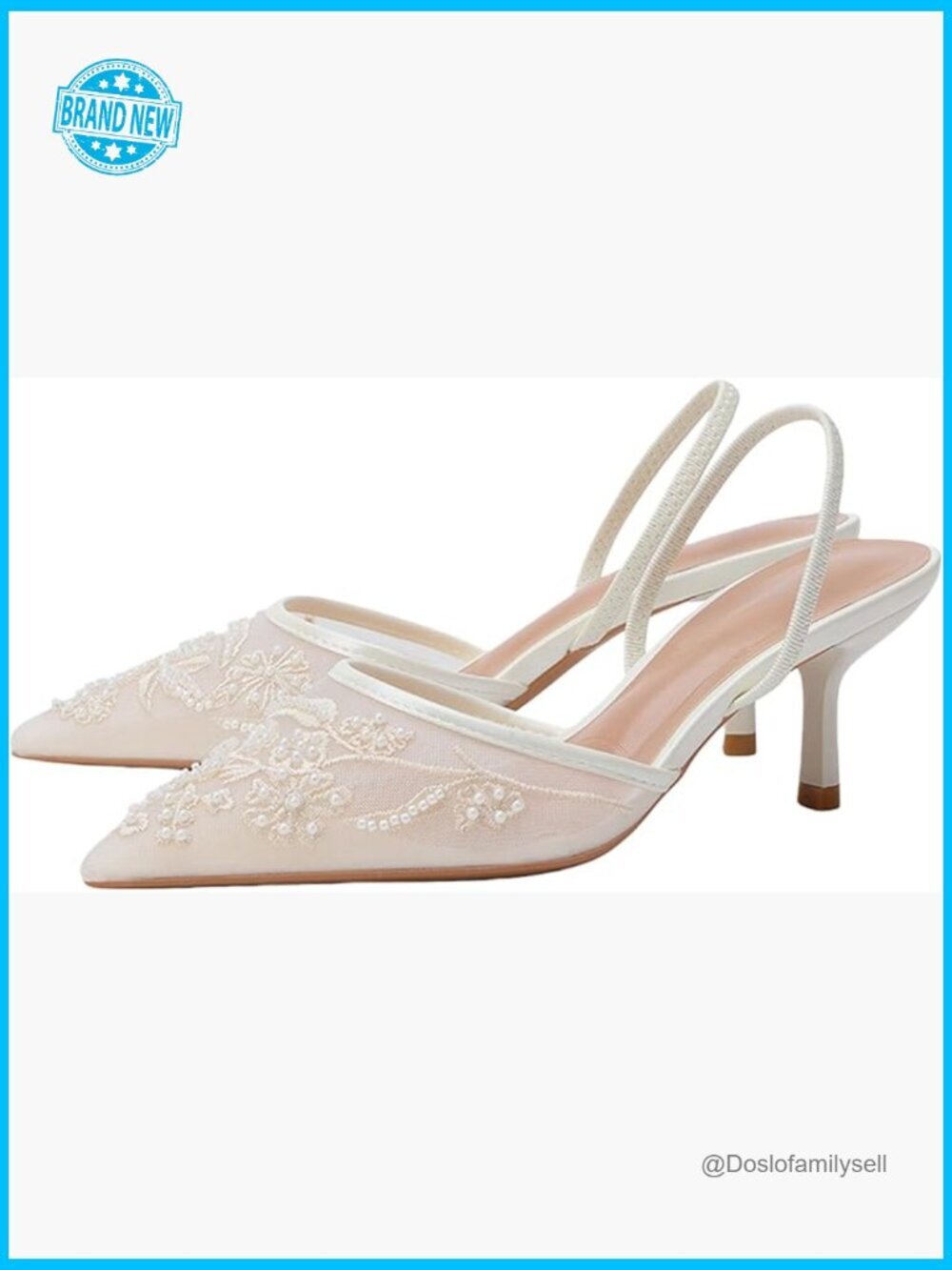 Fashion Mesh Slingback Pumps Ankle Strap Pointed Toe Kitten Heel